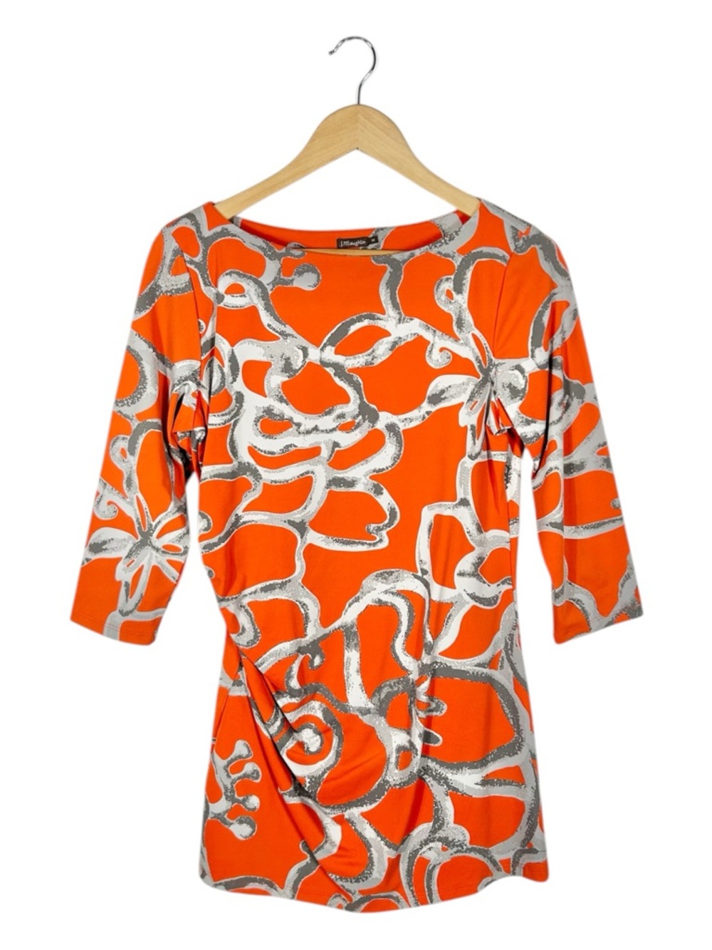 J. McLaughlin Orange & Grey Abstract Print Catalina Cloth Tunic Top Size Medium